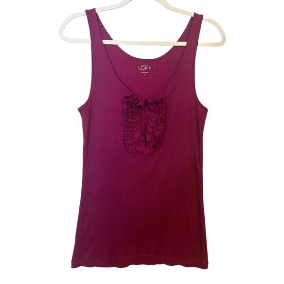 Loft Ann Taylor Women's Size L Sleeveless Tank Top Purple Magenta Ruffle Front - Picture 11 of 15